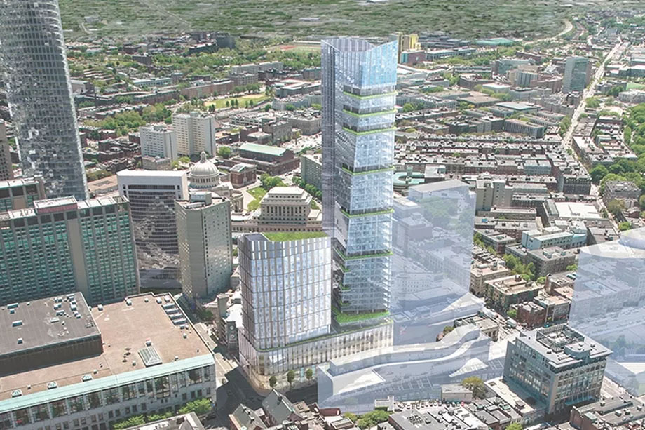 rendering of office towers at 1000 Boylston