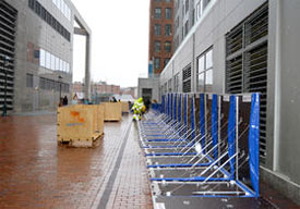 flood protection around Atlantic Wharf building in Boston financial district