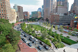 Aerial view of the greenway in downtown Boston