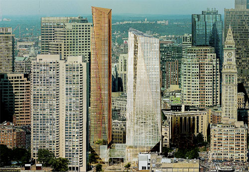 Rendering of the proposed towers at Boston Harbor Garage