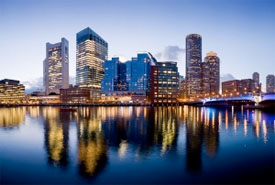view of Boston's office buildings over the water
