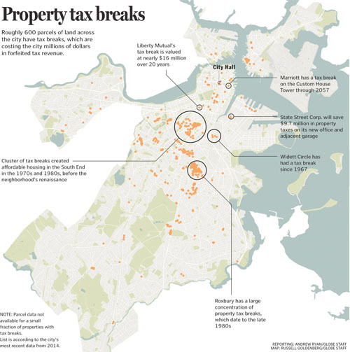 Boston development property tax breaks in a map