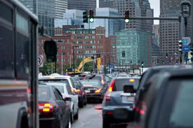 Traffic in front of South Station Boston Seaport