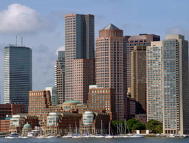 Boston's financial district office buildings fill the skyline