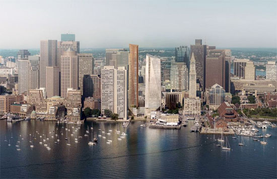 rendering of Boston harbor towers