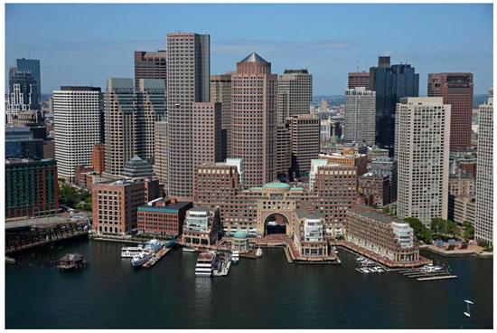 Overhead view of Boston seaport