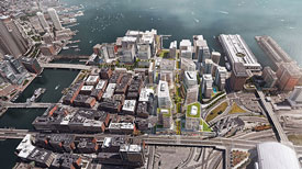 Overhead rendering of Seaport Square in Boston