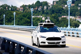 Self-driving car in the street of Boston and Cambridge