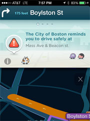 Waze app showing Traffic in Boston