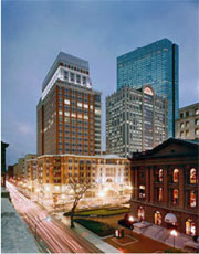 Back Bay office buildings at dusk