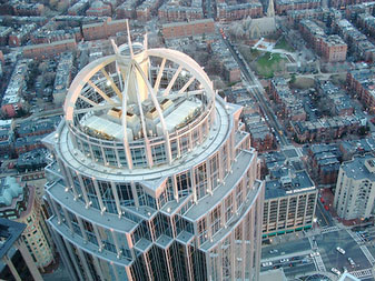 Helicopter view of commercial properties in Boston's Back Bay.