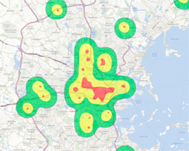 real time map of greater Boston and surrounding areas
