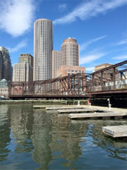 northern avg bridge leads to seaport office buildings in Boston