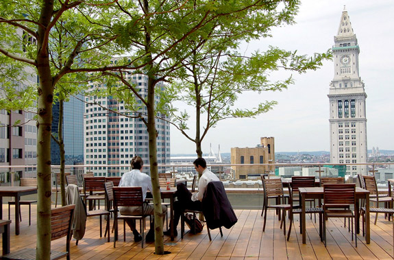 roof deck at two international place in Boston